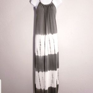 Kori America Green & Cream Long Maxi Dress Large Festival Boho Beach